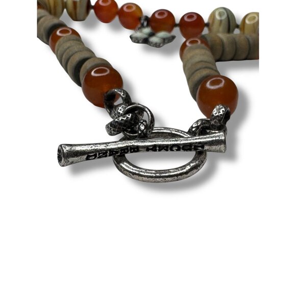 Lucky Brand Beaded Necklace Wood Carnelian Glass 16" Toggle Clasp - Picture 4 of 6